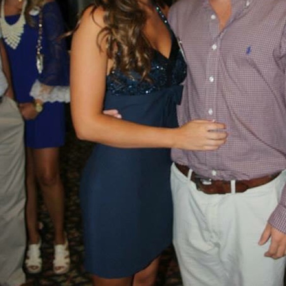 Gorgeous Navy Beaded strappy cocktail dress